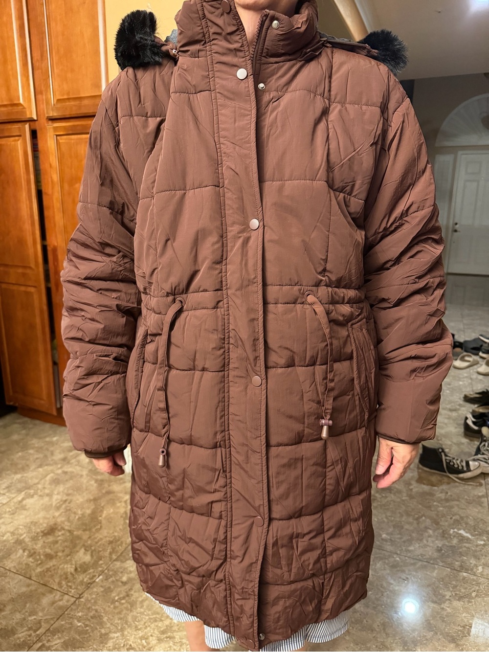Women's Brown Puffer Coat with Hood